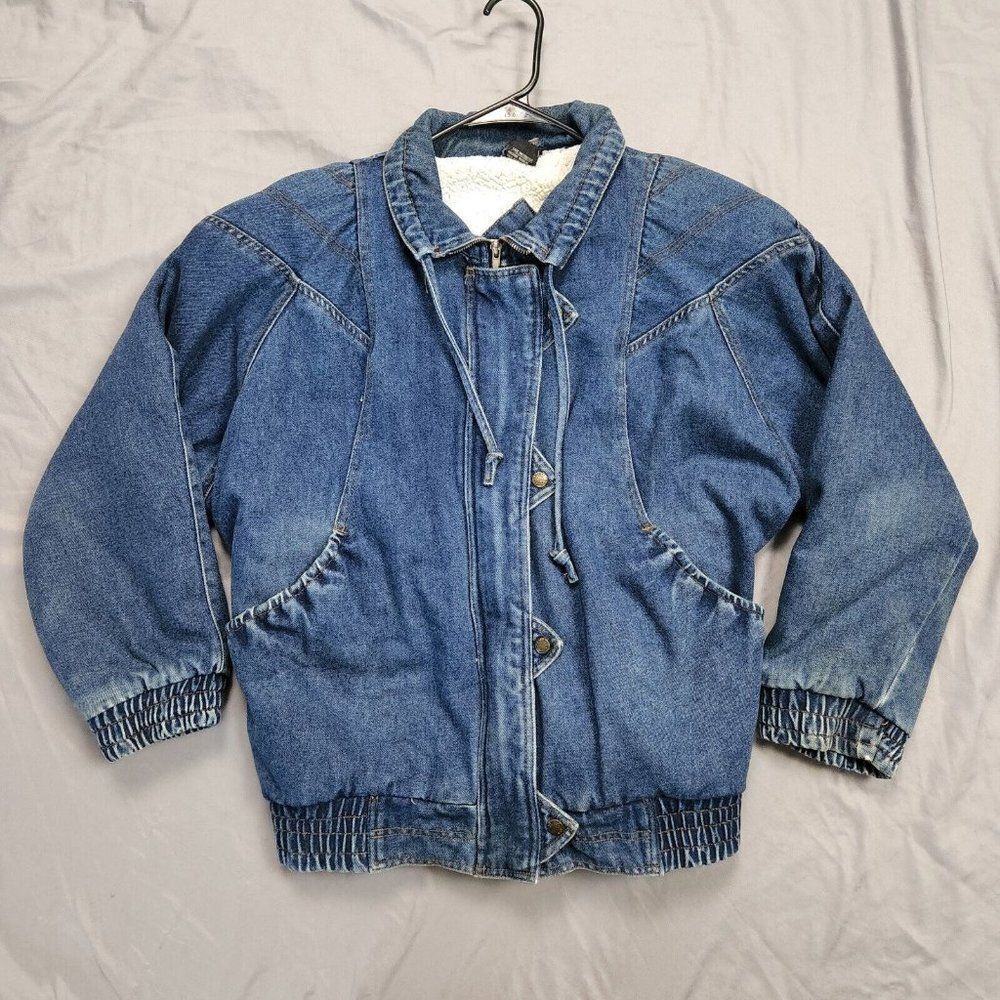 Vintage Weathered Blues Denim Jacket Sherpa Lined Women's Medium